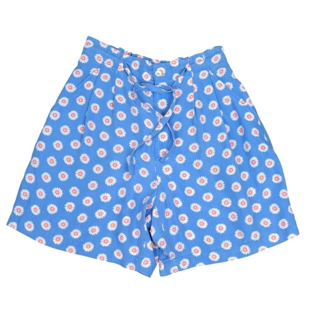 High-Waist Blue Daisy Print Women's Shorts